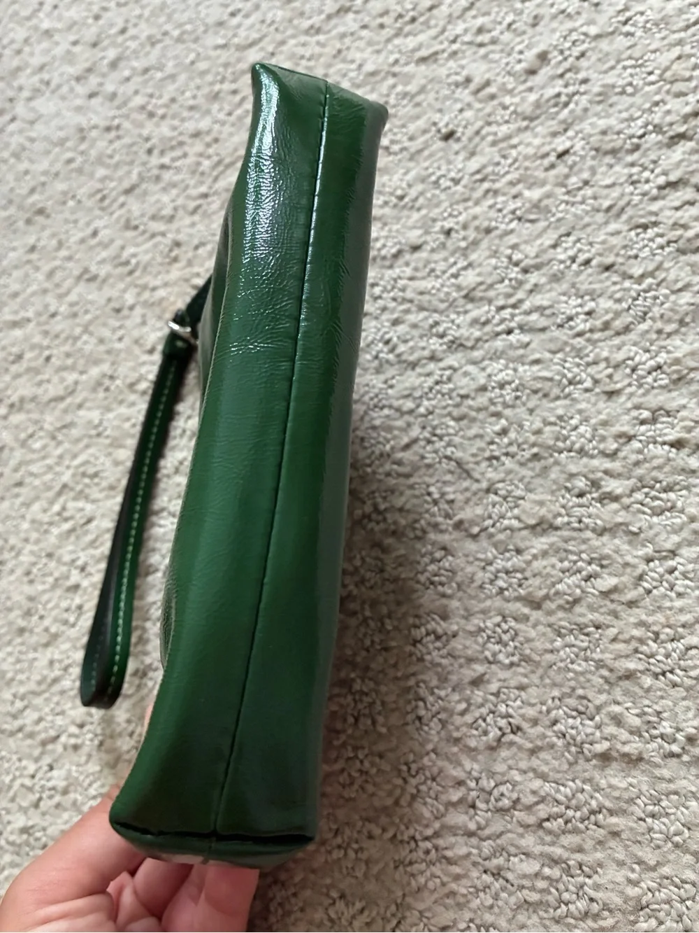 Coach Green Leather Corner Zip Wristlet with Logo